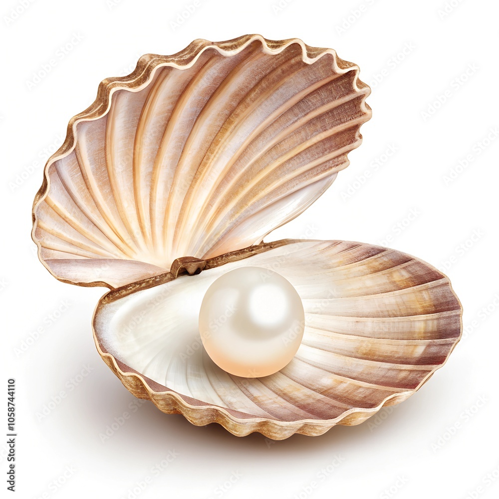 shell with pearl on white background