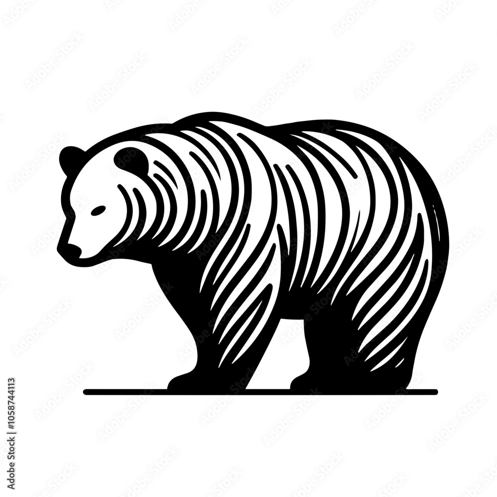 Fototapeta premium Stylized bear illustration in black lines