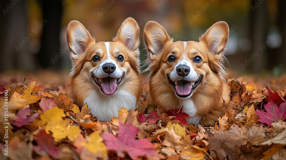 Happy dogs playing in autumn leaves Happy dogs playing in autumn leaves