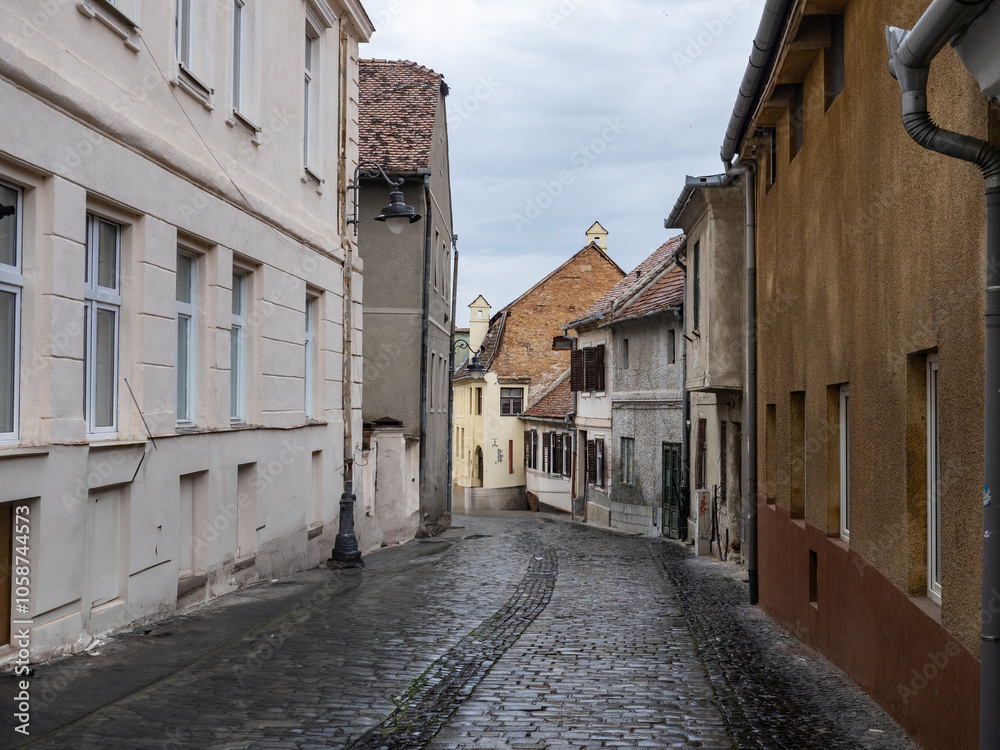 narrow street in the town, Sibiu, Romania narrow street in the town, Sibiu, Romania