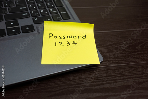 Fotografie handwritten weak or simple password code sticky note on laptop keyboard