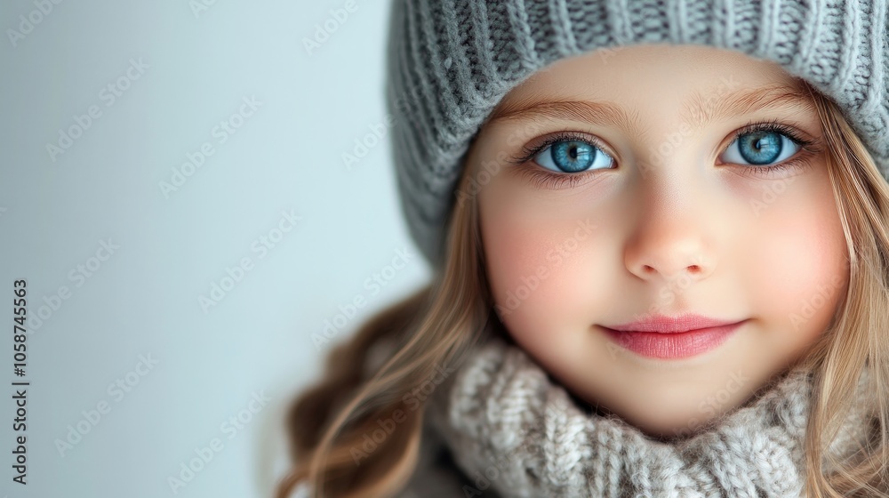 A cute young girl in a hat and winter outfit with attractive makeup captivates with her charming look. This image highlights the cute young girl while offering ample space for text. A cute young girl in a hat and winter outfit with attractive makeup captivates with her charming look. This image highlights the cute young girl while offering ample space for text.
