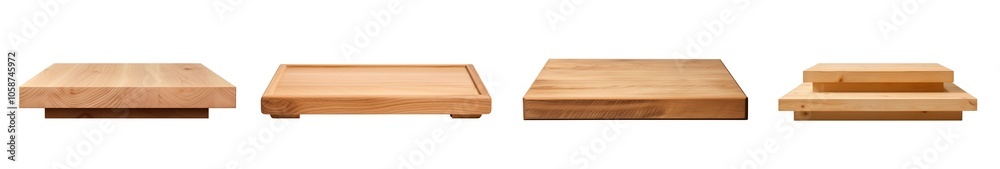 Collection of wooden display platforms in various styles and sizes with natural textures and finishes. Perfect for showcasing products or decor items, PNG cutout, transparent background. Collection of wooden display platforms in various styles and sizes with natural textures and finishes. Perfect for showcasing products or decor items, PNG cutout, transparent background.
