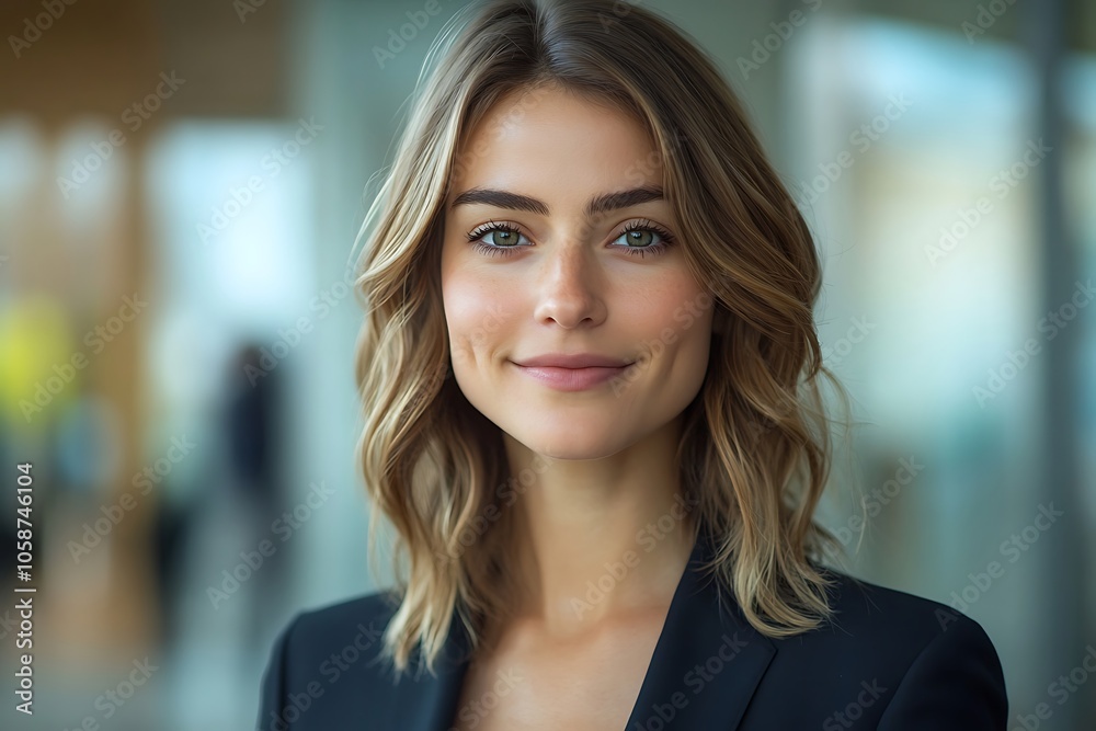 Confident Woman in Black Blazer with Blurry Background Confident Woman in Black Blazer with Blurry Background