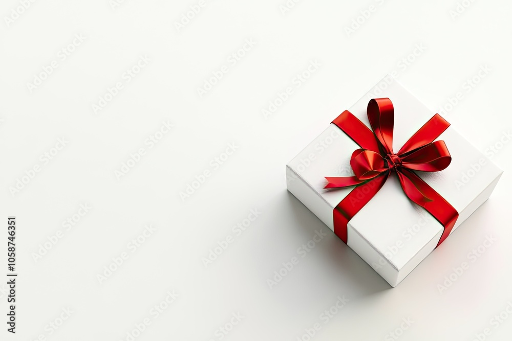 Fototapeta premium White gift box with red ribbon 3d render isolated on white