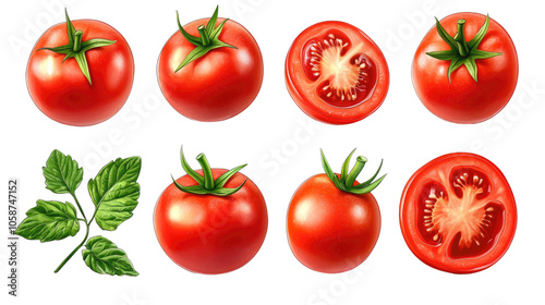 set of tomatoes on white background