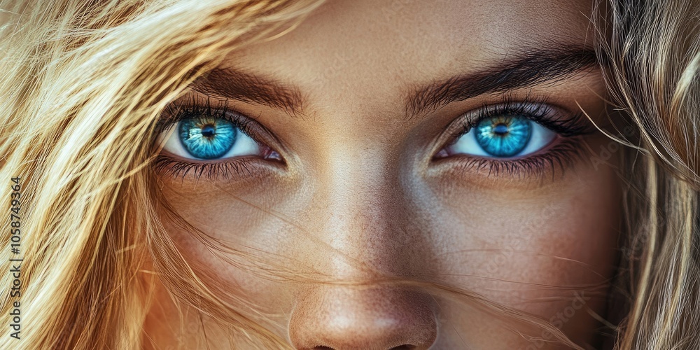 A woman possessing long blonde hair and vibrant blue eyes showcases her distinctive features, emphasizing her striking appearance with blonde hair and blue eyes. A woman possessing long blonde hair and vibrant blue eyes showcases her distinctive features, emphasizing her striking appearance with blonde hair and blue eyes.