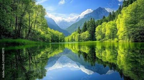 A beautiful mountain landscape with a river running through it