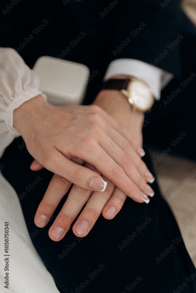 bride and groom holding hands