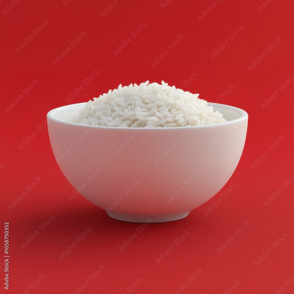 A Bowl of Freshly Cooked White Rice on Red Background A Bowl of Freshly Cooked White Rice on Red Background
