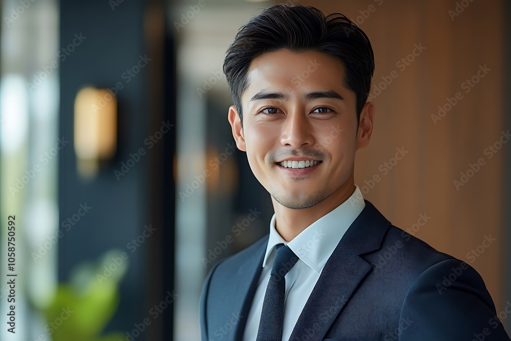 Confident Young Businessman in Navy Blue Suit Smiling1 Confident Young Businessman in Navy Blue Suit Smiling1