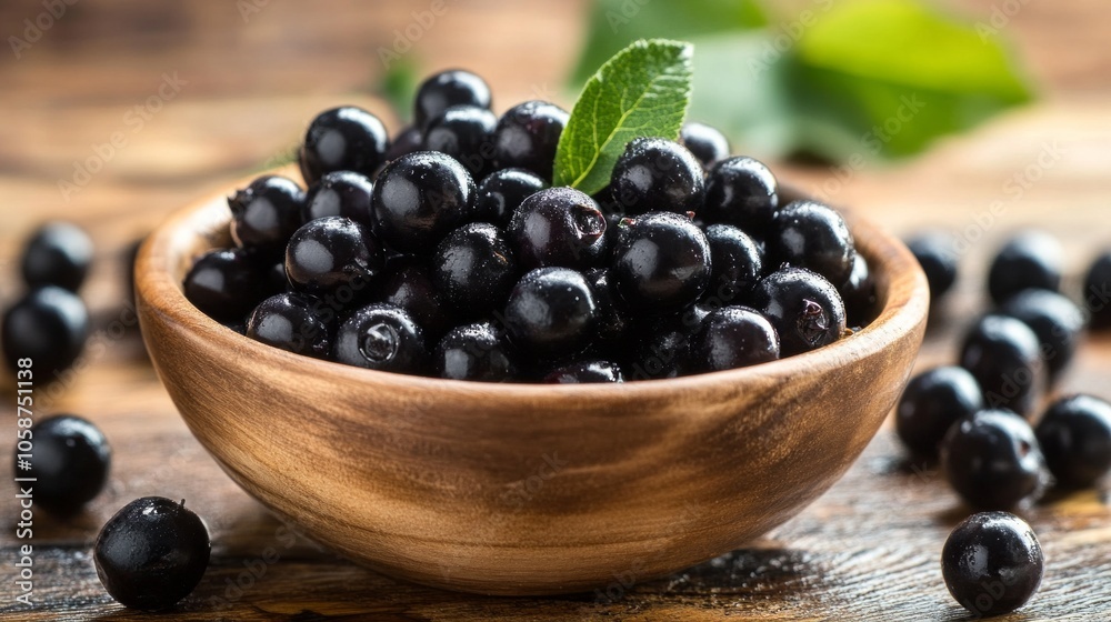 A bowl of black berries with a leaf on top A bowl of black berries with a leaf on top