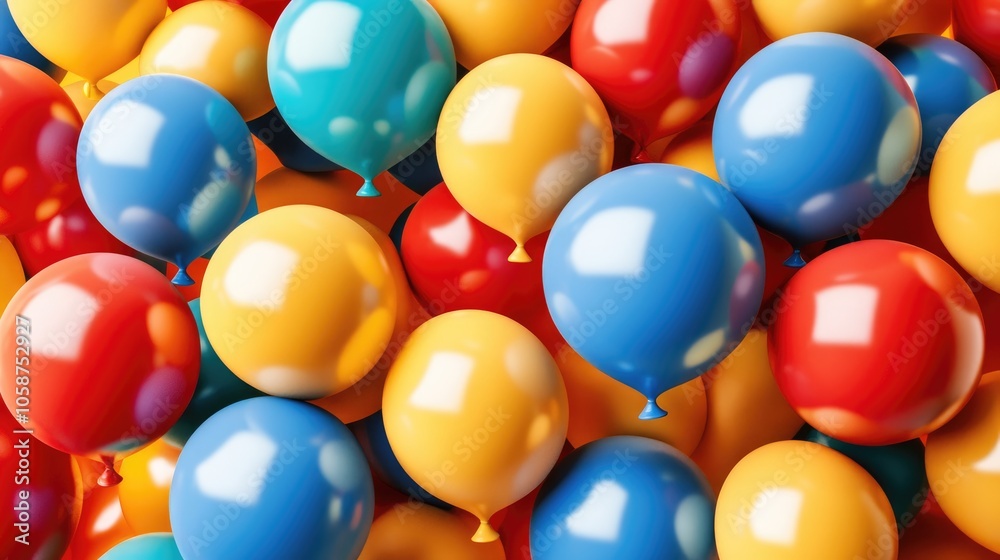 Vibrant assortment of 3D balloons in blue red yellow green and orange colors Vibrant assortment of 3D balloons in blue red yellow green and orange colors