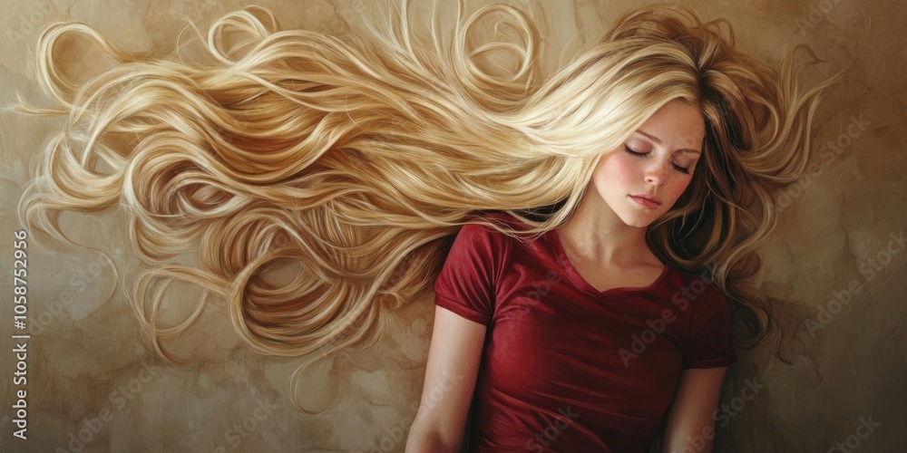 A graceful blonde woman with lengthy, vibrant hair enjoys some time to unwind and relax, embodying elegance while at ease with her beautiful hair. A graceful blonde woman with lengthy, vibrant hair enjoys some time to unwind and relax, embodying elegance while at ease with her beautiful hair.
