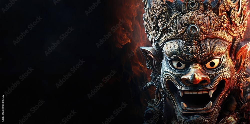 Detailed Image of Balinese Barong Mask Used in Traditional Dance, Dark Photography Detailed Image of Balinese Barong Mask Used in Traditional Dance, Dark Photography
