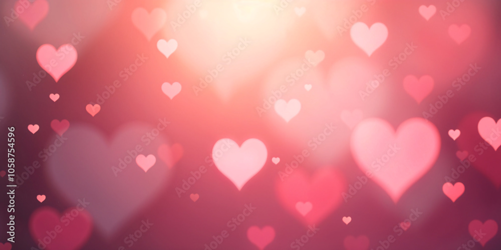 Valentine's Day background on a peach-colored surface with copy space. Cute red and pink hearts are flying in motion, with a soft tone and a cute style for a love concept Valentine's Day background on a peach-colored surface with copy space. Cute red and pink hearts are flying in motion, with a soft tone and a cute style for a love concept