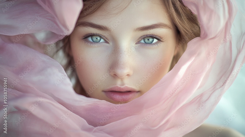 A woman wearing a pink scarf A woman wearing a pink scarf