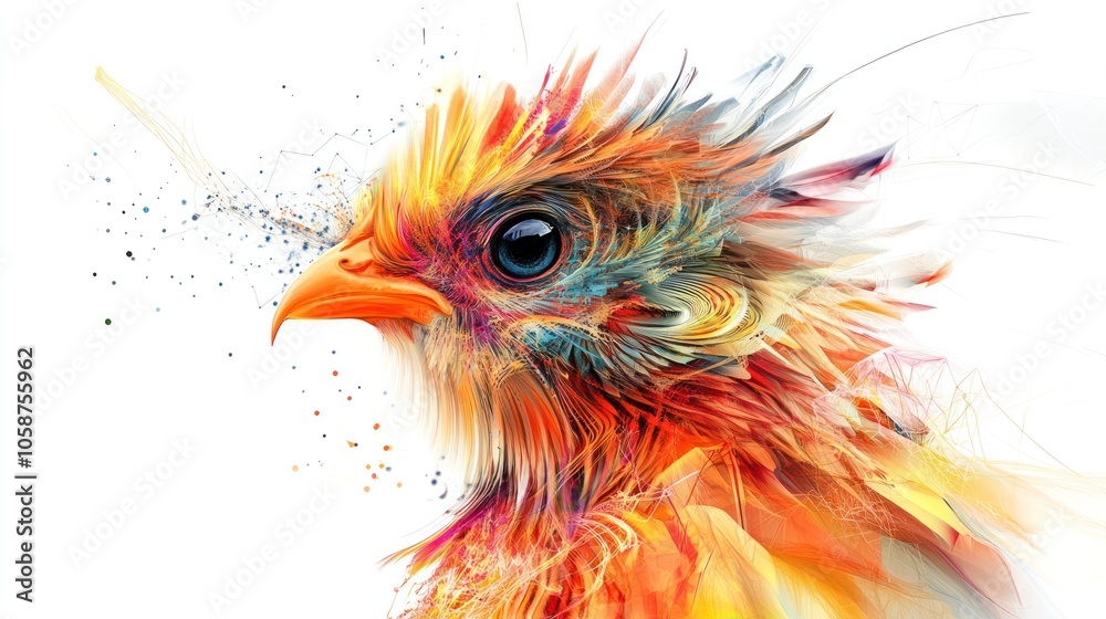 chick, with its feathers composed of fractal patterns and dynamic colors that symbolize the concept of quantum entanglement. chick, with its feathers composed of fractal patterns and dynamic colors that symbolize the concept of quantum entanglement.