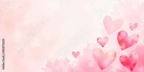 Valentine's day heard pattern in shades of pink and red painted with watercolors