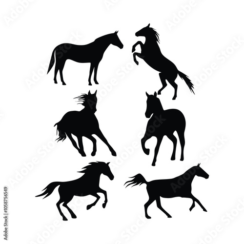 Set of black horse silhouettes