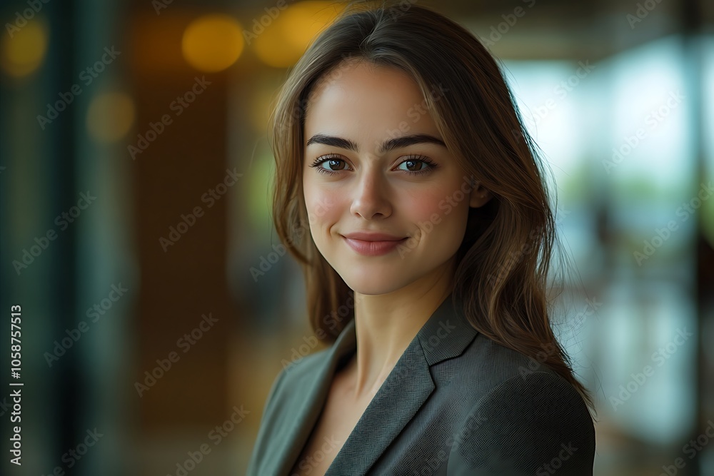 Elegant Businesswoman with Wavy Hair and Confident Smile