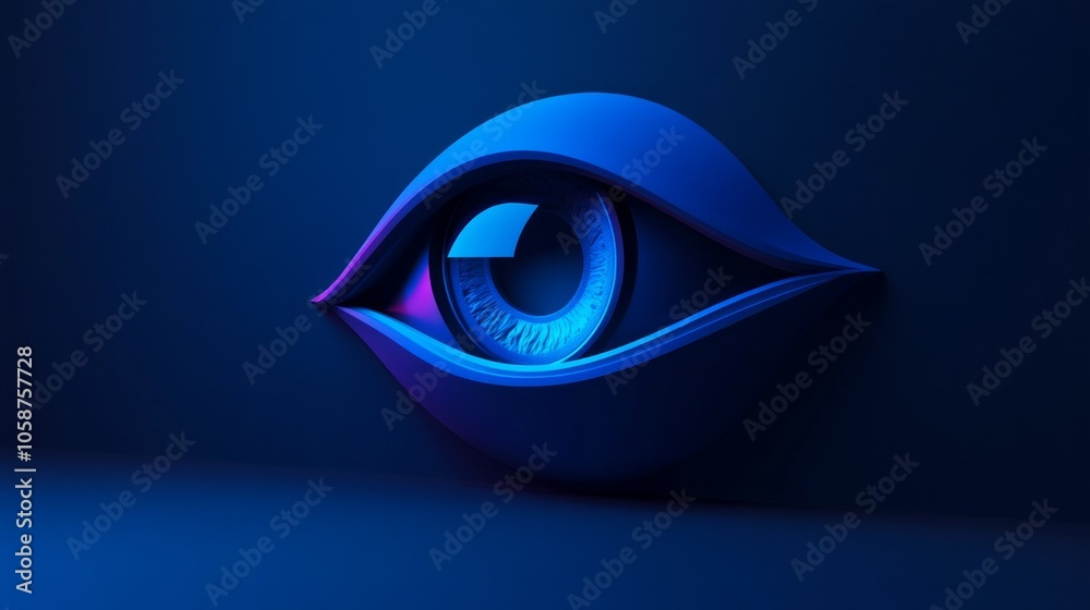 A blue eye with the word 