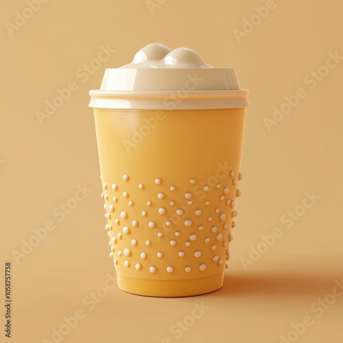 Refreshing Yellow Beverage with Whipped Cream Topping photo