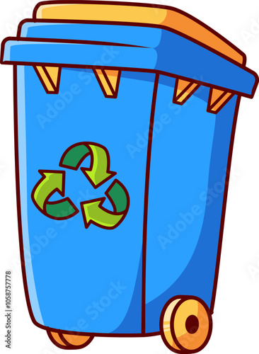blue yellow trash bin Vector Illustration Icon. Flat Cartoon Style