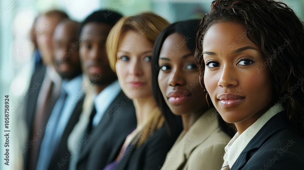 A group of diverse workers standing in line for a job interview, illustrating labor market competition A group of diverse workers standing in line for a job interview, illustrating labor market competition