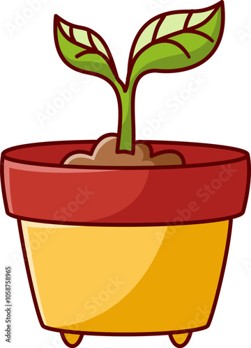a plant sprout out in yellow potVector Illustration Icon. Flat Cartoon Style
