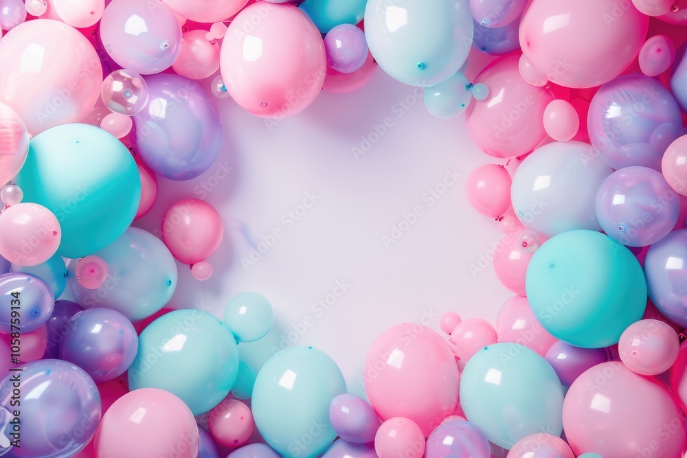 A Circle of Pastel Balloons Against a White Background A Circle of Pastel Balloons Against a White Background