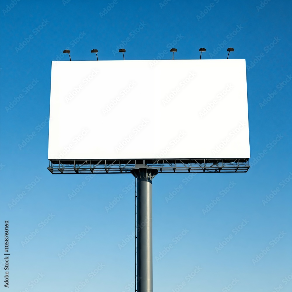 Blank billboard against a clear blue sky.