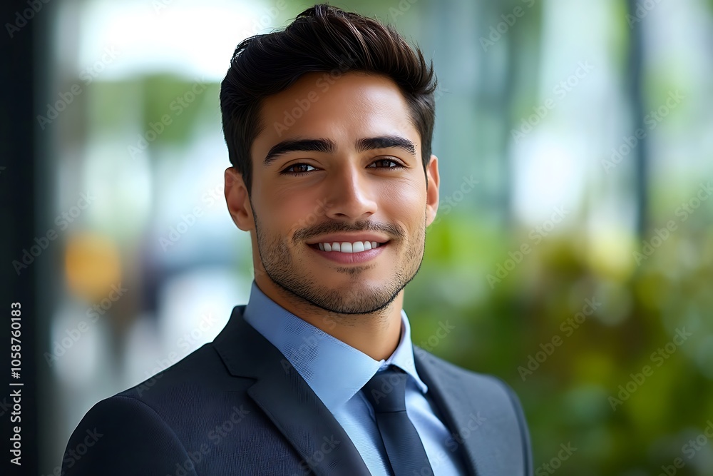 Handsome Businessman in Blue Suit Smiling Approachably Handsome Businessman in Blue Suit Smiling Approachably