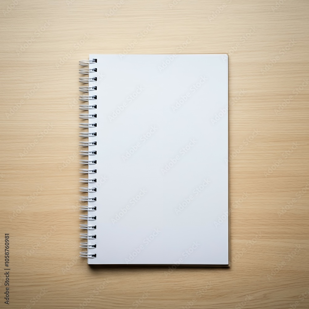 A blank spiral notebook on a wooden surface. A blank spiral notebook on a wooden surface.