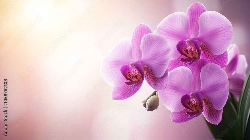 Close Up of Beautiful Blooming Pink Phalaenopsis Orchid Flowers on a Light Background Close Up of Beautiful Blooming Pink Phalaenopsis Orchid Flowers on a Light Background