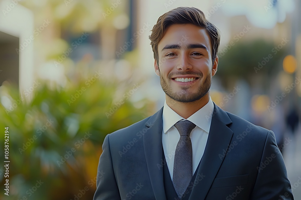 Handsome Businessman in Suit Smiling Outdoors Handsome Businessman in Suit Smiling Outdoors