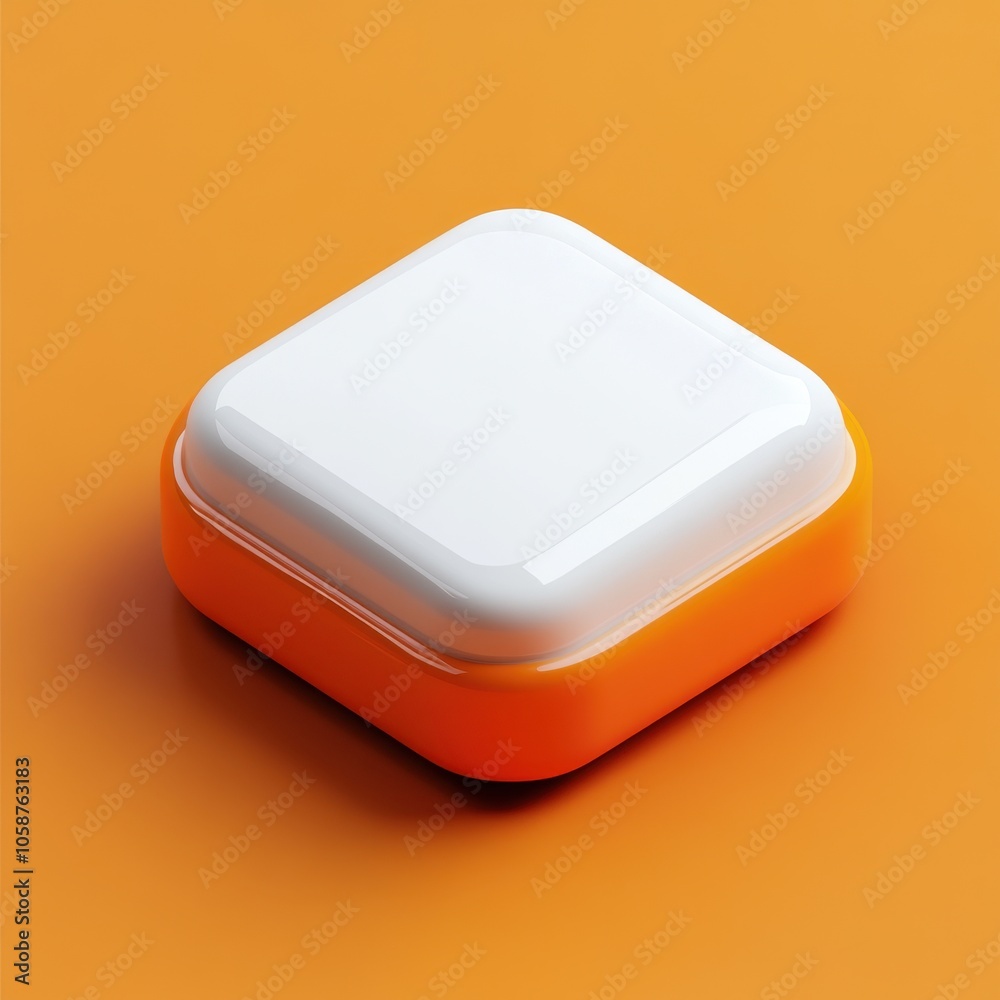 Minimalist Square Button on Vibrant Orange Background Minimalist Square Button on Vibrant Orange Background