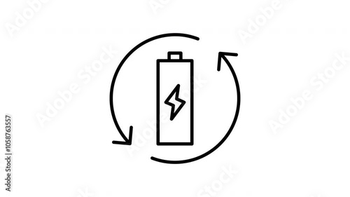 Rechargeable battery animated line icon. Black color line icon animation. 4K video with transparent background