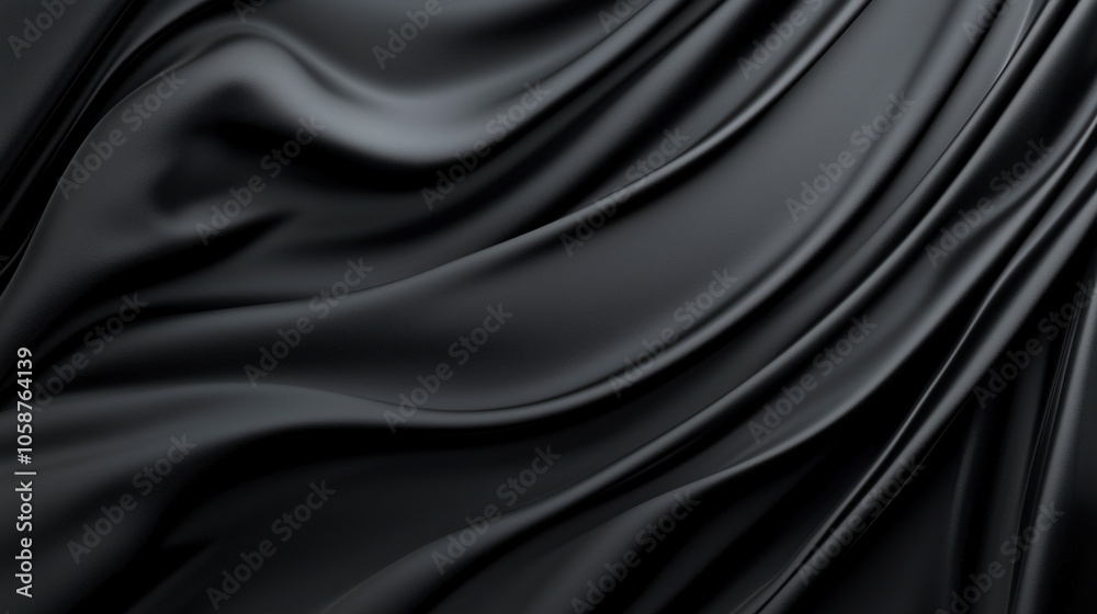Obraz premium Sleek black fabric with smooth, flowing folds, creating a luxurious and elegant texture, perfect for backgrounds.