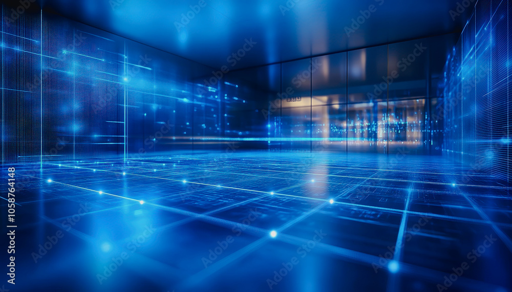 This captivating digital floor features intricate blue glowing patterns, creating a futuristic and expansive environment ideal for various design projects.