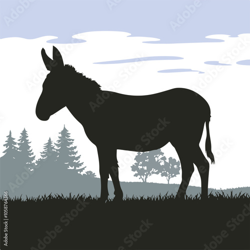 donkey silhouette vector, black donkey silhouette vector illustration on white background