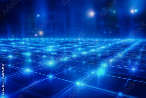 Explore an expansive digital floor featuring intricate glowing blue designs, perfect for technology-themed projects, adding a modern aesthetic touch.
