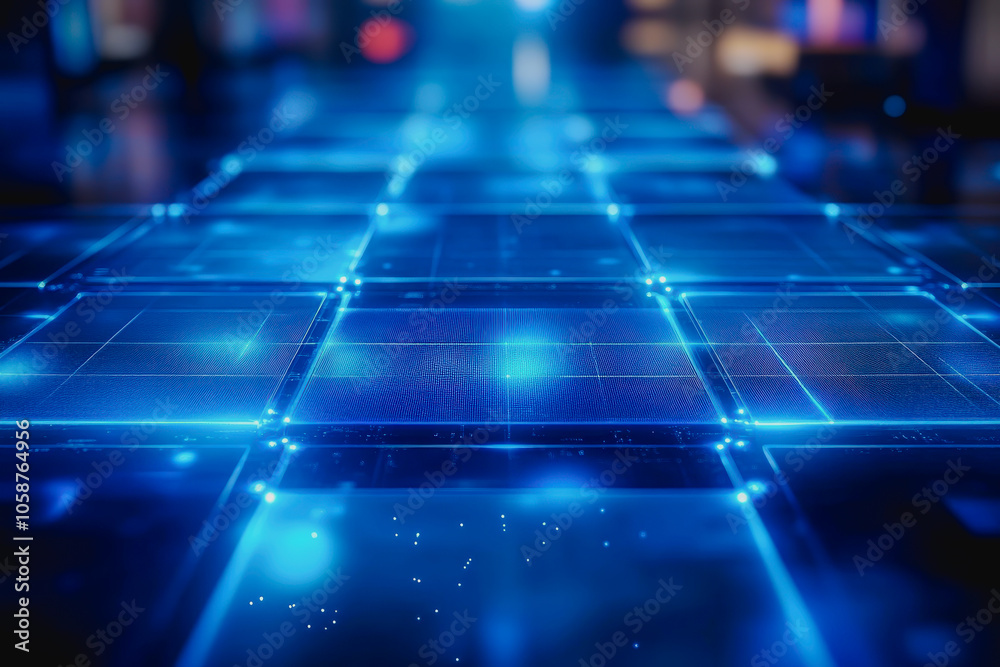 This vibrant digital floor features intricate glowing blue patterns, creating a modern and futuristic ambiance ideal for technology themes and abstract designs. This vibrant digital floor features intricate glowing blue patterns, creating a modern and futuristic ambiance ideal for technology themes and abstract designs.