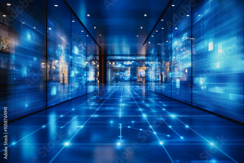 Wallpaper Mural Explore a stunning digital environment featuring an expansive glowing blue floor. This image showcases modern technology and intricate patterns in a futuristic space. Torontodigital.ca