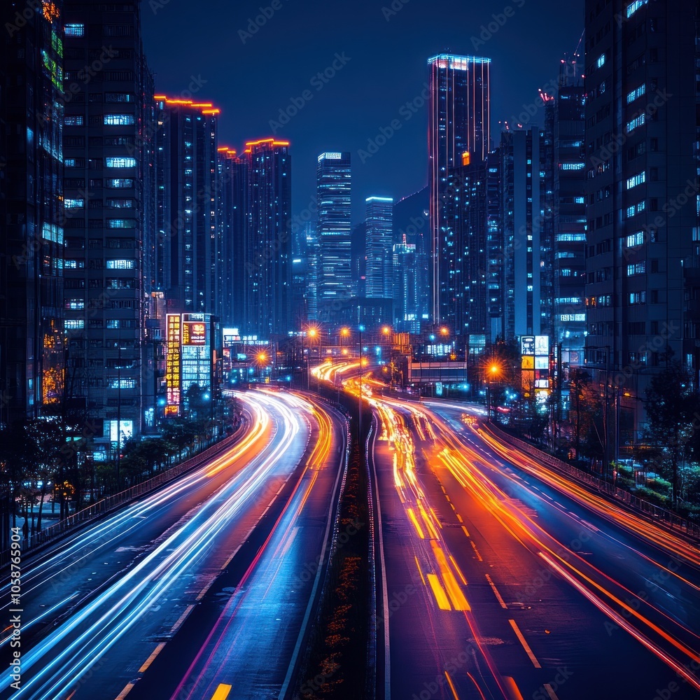 Cityscape at Night with Light Trails Cityscape at Night with Light Trails