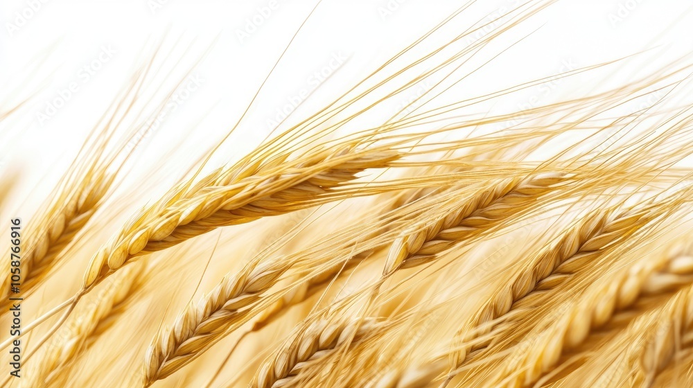 Close-up of barley grains isolated on a white background, emphasizing the texture and detail of the barley grains, perfect for showcasing the beauty of barley grains.