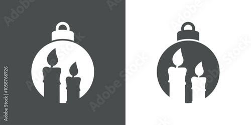 Tiempo de Navidad. Logo con silueta de bola de navidad con vela de cera para su uso en tarjetas y felicitaciones