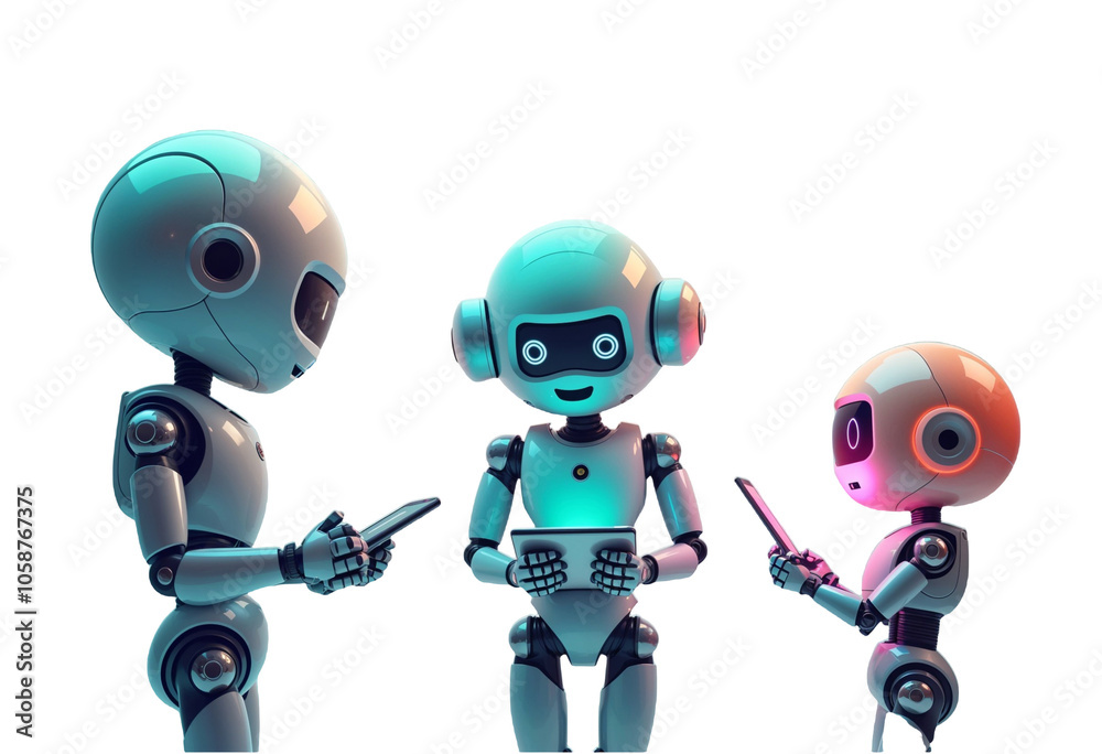 Robot using tablet isolate on transparency background PNG Robot using tablet isolate on transparency background PNG