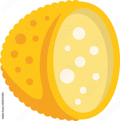 This vector illustration features a round piece of dutch cheese, highlighting its distinctive texture and appetizing appearance