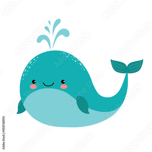 Cute cartoon whale with fountain.